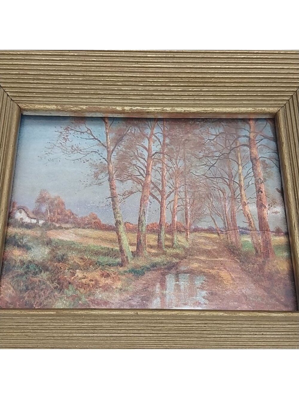 Vintage Franklin Picture Foil Lithograph Framed Artwork Gold Frame Landscape